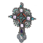 c1940's Matl Cross pendant Sterling Turquoise Amethyst and coral - Estate Fresh Austin
