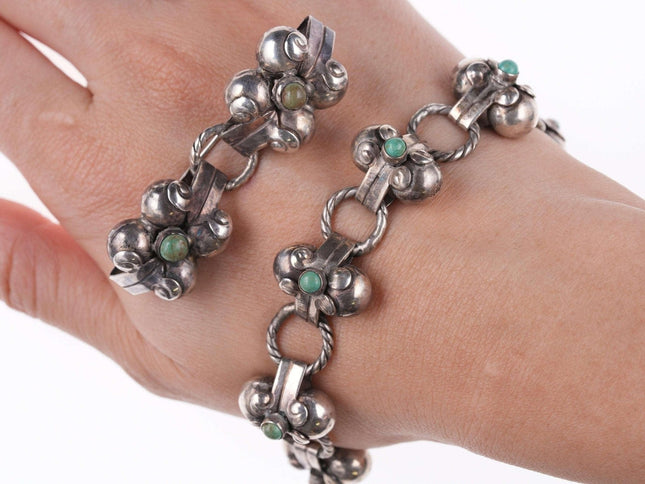 c1940's Mexican Art Deco Sterling and turquoise bracelet and pin - Estate Fresh Austin