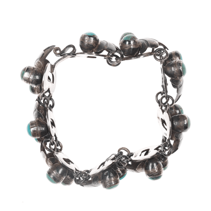 c1940's Mexican Art Deco Sterling and turquoise large bracelet - Estate Fresh Austin