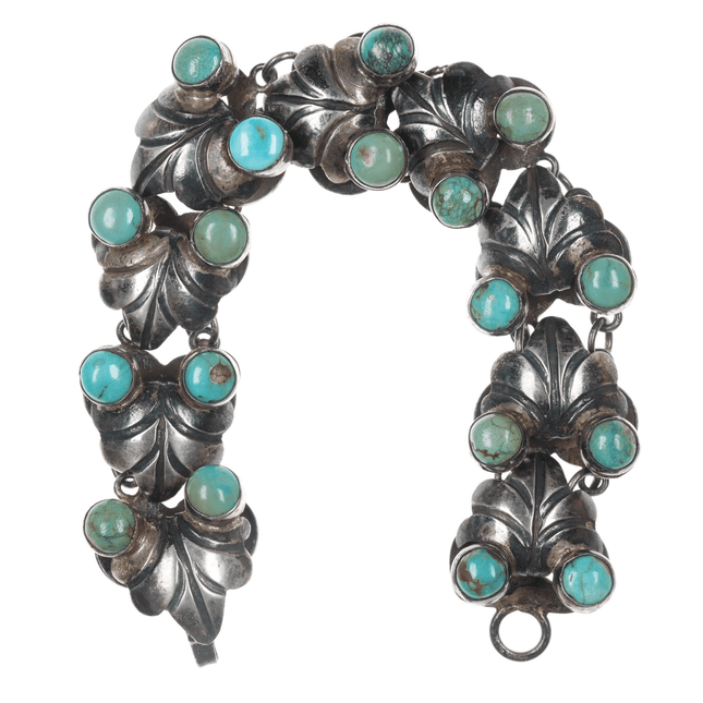 c1940's Mexican Art Deco Sterling and turquoise large bracelet - Estate Fresh Austin