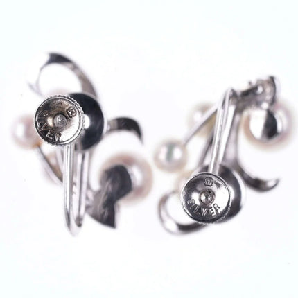 c1940's Mikimoto Pearl/silver screw back earrings - Estate Fresh Austin