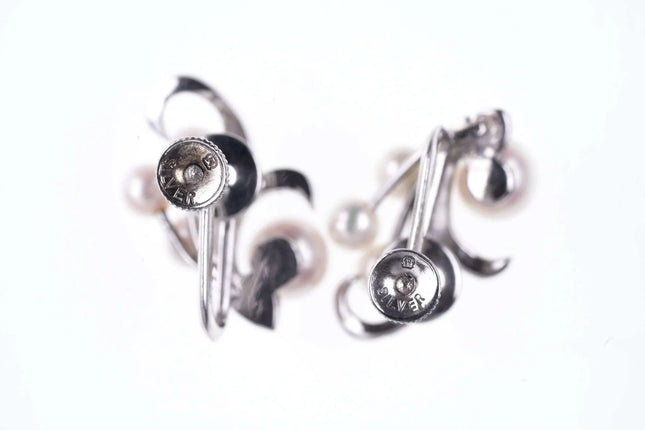 c1940's Mikimoto Pearl/silver screw back earrings - Estate Fresh Austin