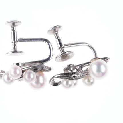c1940's Mikimoto Pearl/silver screw back earrings - Estate Fresh Austin