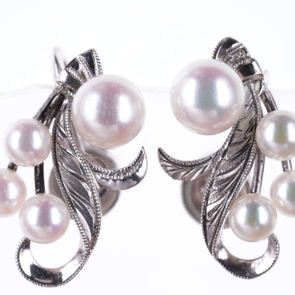 c1940's Mikimoto Pearl/silver screw back earrings - Estate Fresh Austin