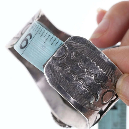 c1940's Native American Heavy stamped silver Agate cuff bracelet - Estate Fresh Austin