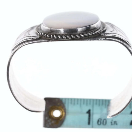 c1940's Native American Heavy stamped silver Agate cuff bracelet - Estate Fresh Austin