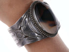 c1940's Native American Heavy stamped silver Agate cuff bracelet - Estate Fresh Austin
