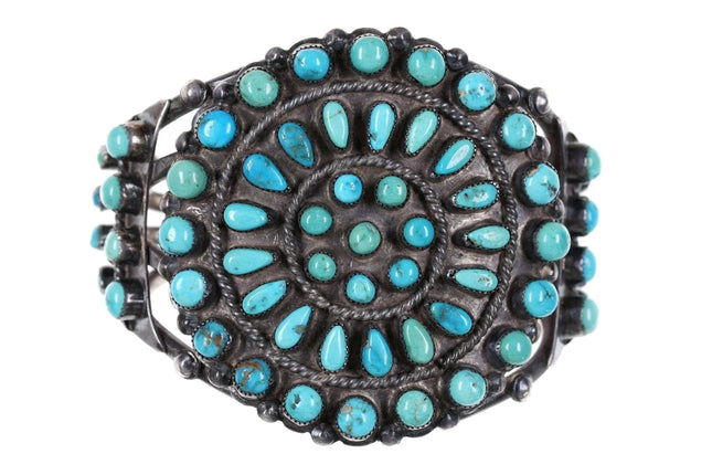 6.5" c1940's Native American silver Turquoise Cluster cuff bracelet - Estate Fresh Austin