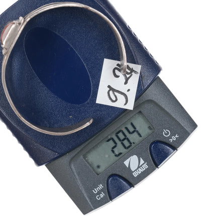 c1940's Navajo hand stamped silver petrified wood cuff bracelet - Estate Fresh Austin