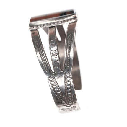 c1940's Navajo hand stamped silver petrified wood cuff bracelet - Estate Fresh Austin