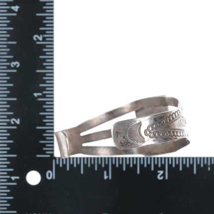 c1940's Navajo hand stamped silver petrified wood cuff bracelet - Estate Fresh Austin