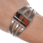 c1940's Navajo hand stamped silver petrified wood cuff bracelet - Estate Fresh Austin