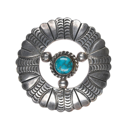 c1940's Navajo heavily stamped pin with high grade turquoise - Estate Fresh Austin