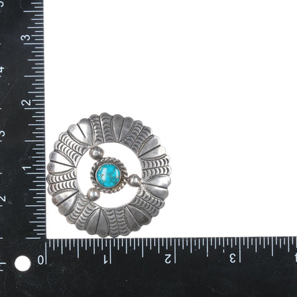 c1940's Navajo heavily stamped pin with high grade turquoise - Estate Fresh Austin