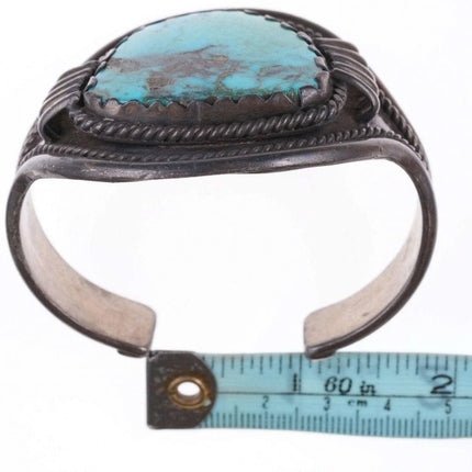 6.75" c1940's Navajo Large Pilot Mountain turquoise silver bracelet - Estate Fresh Austin