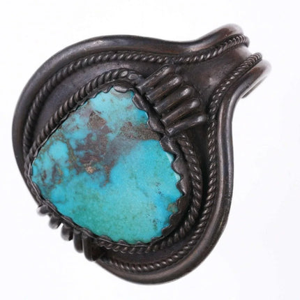 6.75" c1940's Navajo Large Pilot Mountain turquoise silver bracelet - Estate Fresh Austin