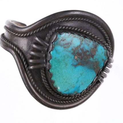 6.75" c1940's Navajo Large Pilot Mountain turquoise silver bracelet - Estate Fresh Austin