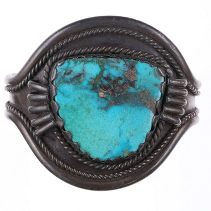6.75" c1940's Navajo Large Pilot Mountain turquoise silver bracelet - Estate Fresh Austin