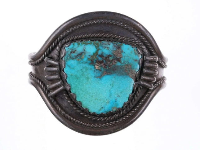 6.75" c1940's Navajo Large Pilot Mountain turquoise silver bracelet - Estate Fresh Austin