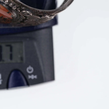 6.5" c1940's Navajo sterling Silver Petrified wood cuff bracelet - Estate Fresh Austin