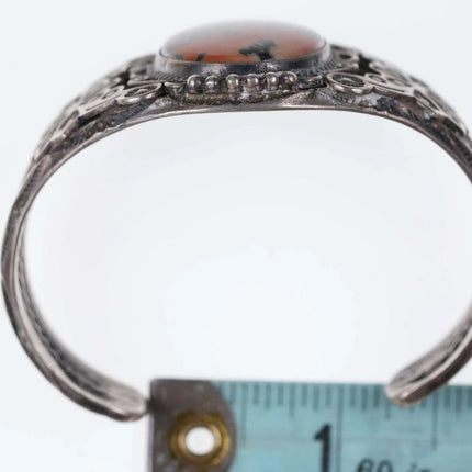 6.5" c1940's Navajo sterling Silver Petrified wood cuff bracelet - Estate Fresh Austin