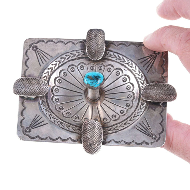 c1940's Navajo ashtray hand stamped sterling silver/turquoise - Estate Fresh Austin