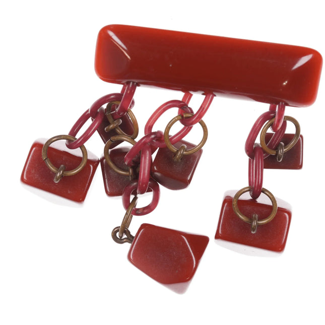 c1940's Red Bakelite dangly art deco pin - Estate Fresh Austin