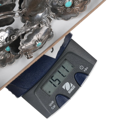 c1940's Signed Native American silver sleeping beauty turquoise concho belt - Estate Fresh Austin