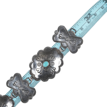 c1940's Signed Native American silver sleeping beauty turquoise concho belt - Estate Fresh Austin