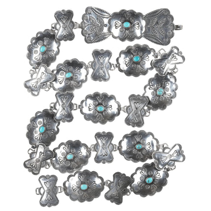 c1940's Signed Native American silver sleeping beauty turquoise concho belt - Estate Fresh Austin