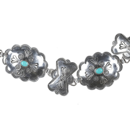 c1940's Signed Native American silver sleeping beauty turquoise concho belt - Estate Fresh Austin