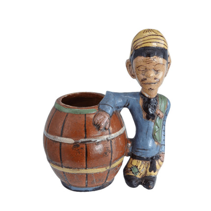 c1940s Tlaquepaque Mexican Folk pottery Man by barrel - Estate Fresh Austin