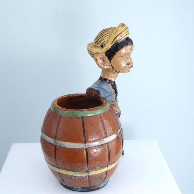 c1940s Tlaquepaque Mexican Folk pottery Man by barrel - Estate Fresh Austin