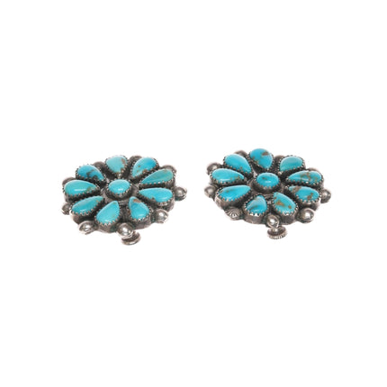 c1940's Zuni high grade turquoise cluster screw back earrings sterling - Estate Fresh Austin