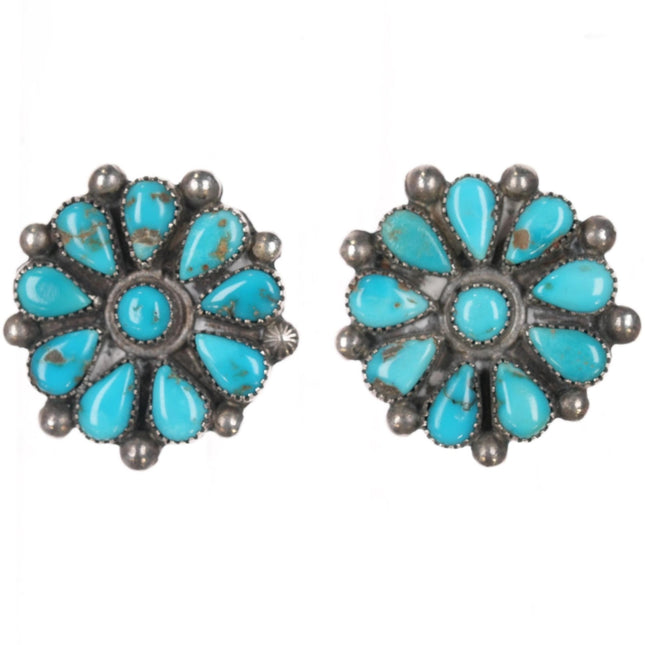 c1940's Zuni high grade turquoise cluster screw back earrings sterling - Estate Fresh Austin