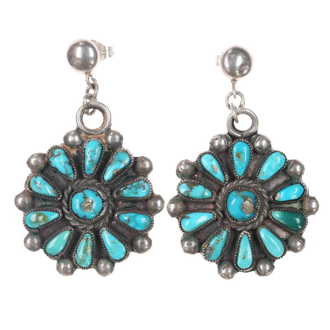 c1940's Zuni Sterling cluster earrings with nice turquoise - Estate Fresh Austin