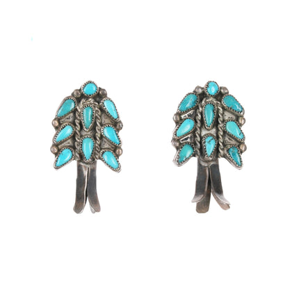 c1940's Zuni sterling turquoise cluster squash blossom screw back earrings - Estate Fresh Austin