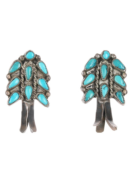 c1940's Zuni sterling turquoise cluster squash blossom screw back earrings - Estate Fresh Austin