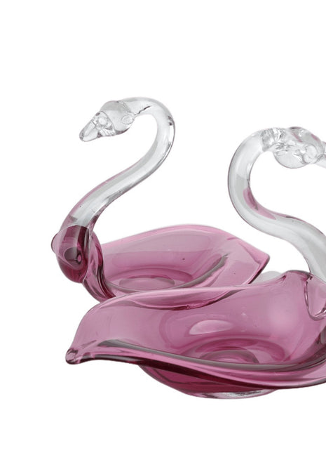 c1950 Cranberry Art Glass Swans with Ground Pontil Pair - Estate Fresh Austin