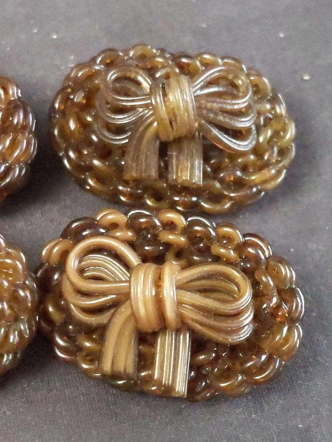 c1950 extruded celluloid Large Hand Made early Plastic Buttons Bows 1 3/8" x 7/8 - Estate Fresh Austin