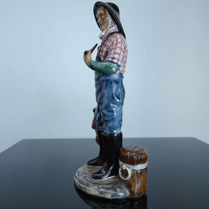 c1950 Gort American Art Pottery Figure Of "American Fisherman ca1870" - Estate Fresh Austin