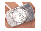 c1950 Hand engraved sterling belt buckle with 1880s Silver dollar - Estate Fresh Austin