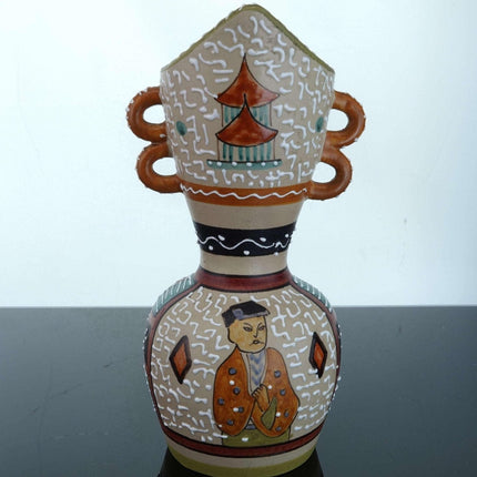 c1950 Italian Mid Century Modern Chinoiserie Vase Hand Painted with Tubelined M - Estate Fresh Austin