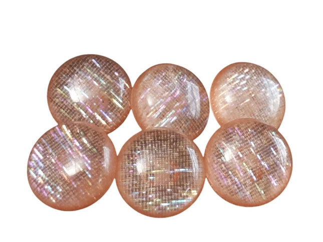 c1950 Pink Plastic Lucite Confetti Buttons Iridescent 11/16" (6) - Estate Fresh Austin