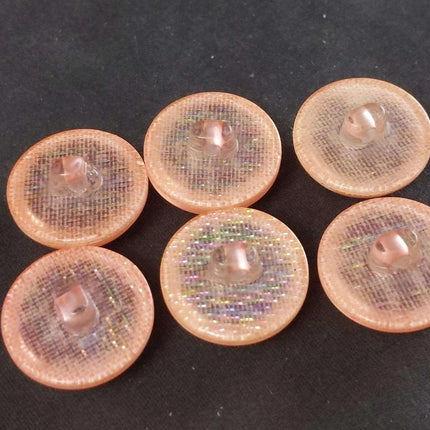 c1950 Pink Plastic Lucite Confetti Buttons Iridescent 11/16" (6) - Estate Fresh Austin