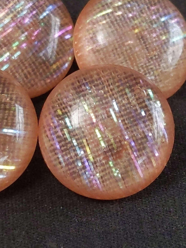 c1950 Pink Plastic Lucite Confetti Buttons Iridescent 11/16" (6) - Estate Fresh Austin