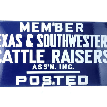 c1950 Porcelain Sign Member Texas & Southwestern Cattle Raisers Ass'n. INC. Post - Estate Fresh Austin