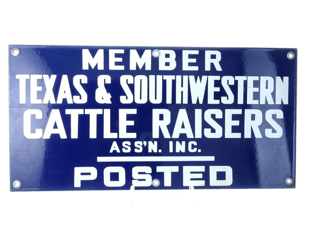 c1950 Porcelain Sign Member Texas & Southwestern Cattle Raisers Ass'n. INC. Post - Estate Fresh Austin