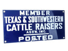 c1950 Porcelain Sign Member Texas & Southwestern Cattle Raisers Ass'n. INC. Post - Estate Fresh Austin