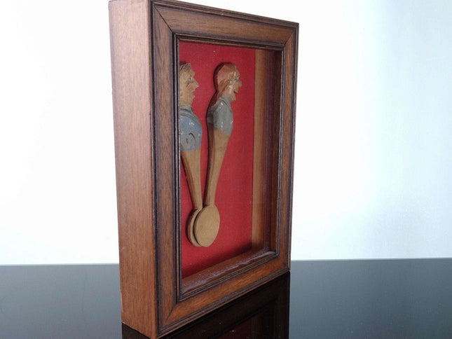c1950 Vintage Carved wood spoons in shadowbox frame - Estate Fresh Austin